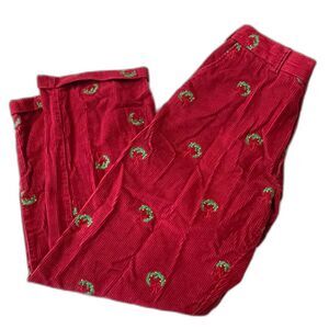 Orvis Men’s Christmas Corduroy Pants 36 Red Wreath Embroidered Holiday Trousers